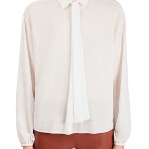 Brand New Bally Long Sleeve Cotton Tie Neck Shirt With Mother Of Pearl Buttons